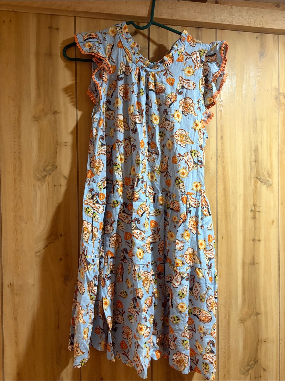 THML Light Blue Floral Ruffle Sleeve Dress